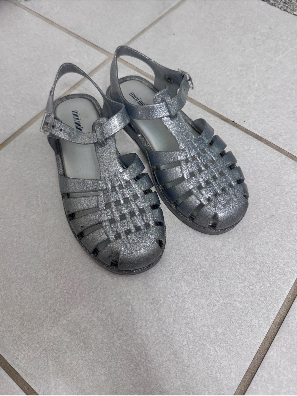 Mini Melissa Girls' Glitter Silver Jelly Fisherman Sandals